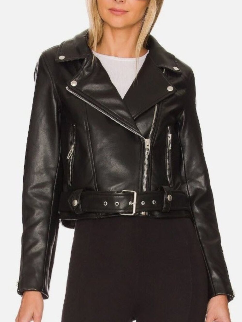 Blank NYC Moto Jacket Faux Leather Black Size Medium NEW